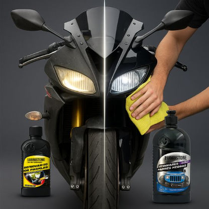 Lubristone Kit Renovador 2 en 1 | Farolas claras + Plásticos negros brillantes